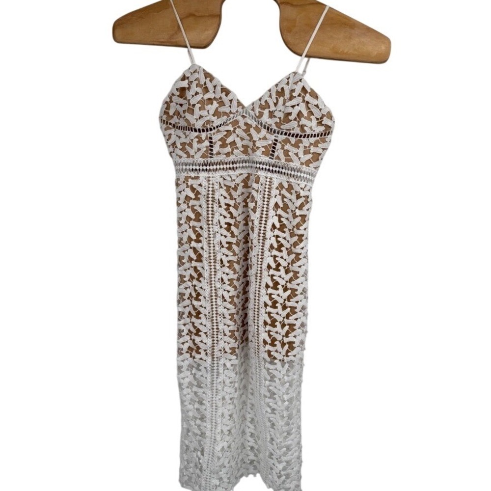 NWT Petal + Pup Franque‎ Floral Lace Overlay Midi Dress Boho Bohemian White Sz L